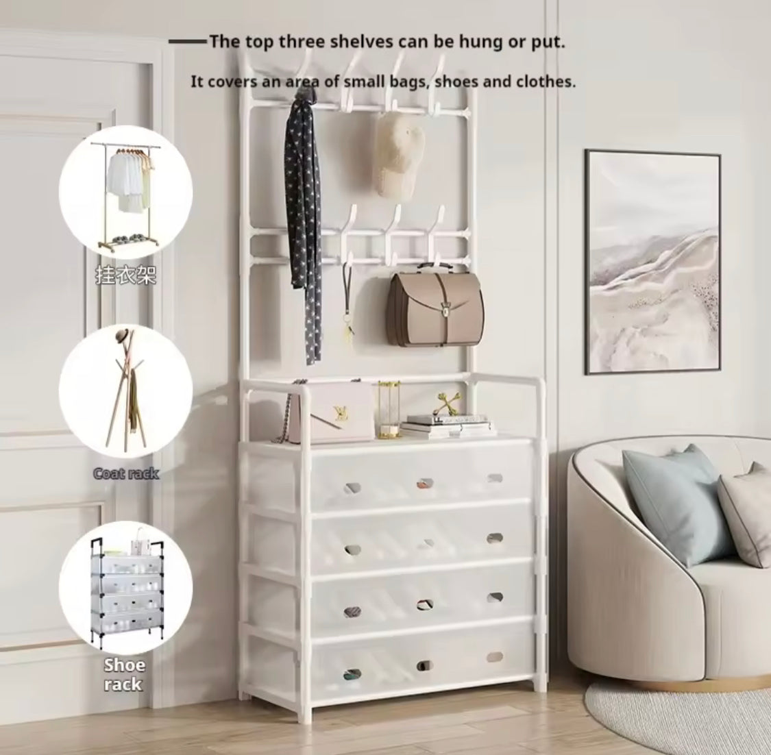 Dust Proof Multifunctional Coat And Shoes Rack, Multi Layer Shoe Storage Rack, Living Room Organizer Shelf Dust Proof Multifunctional Coat And Shoes Rack, Multi Layer Shoe Storage Rack, Living Room Organizer Shelf